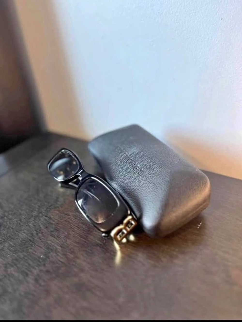 Balenciaga Black Rectangle Sunglasses with Gold Accents